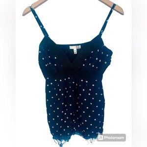 Joie VTG Y2K Navy Polka Dot Babydoll Crochet Trim Cami Top Size S